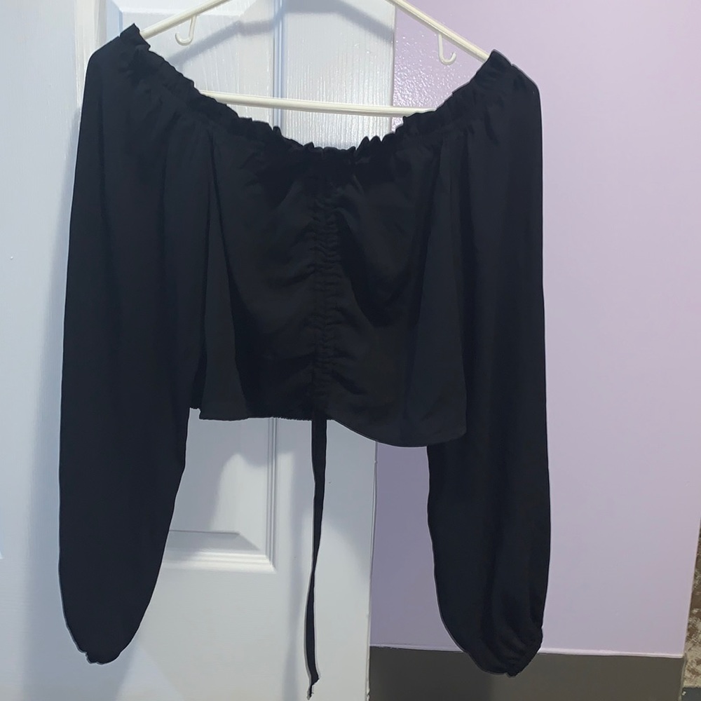 black see through long sleeve crop top